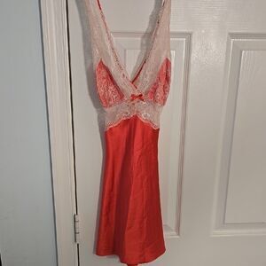 Victoria's Secret Red and White Lace Chemise